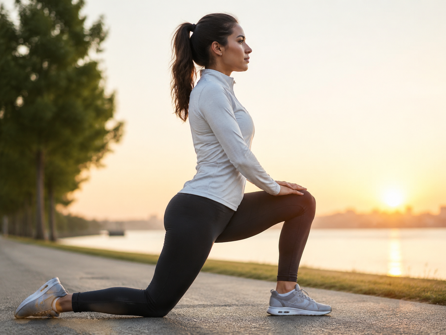 Runner performing morning stretches before a run